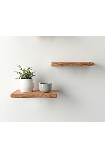 The N Wood مجموعة من 2 رف حائط خشبي طبيعي بسيط مع حامل رف مخفي مقاس 30 × 14