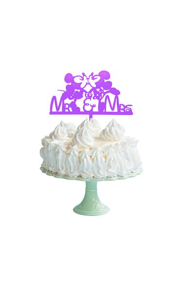 OEM Cake topper decoration, "Mr&Mrs, Mickey and Minnie", Disney model, 16.5 x 20 cm light purple