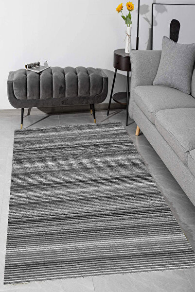 Makinede Yıkanabilir Kaymaz Taban Leke Tutmaz Şerit Desenli Salon ve Yolluk Halısı