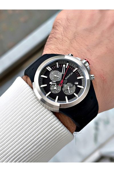 Quantum Function 10 Atm Waterproof 24 Months Guarantee Black-Silver Color Men's Wristwatch 1004.651Mr