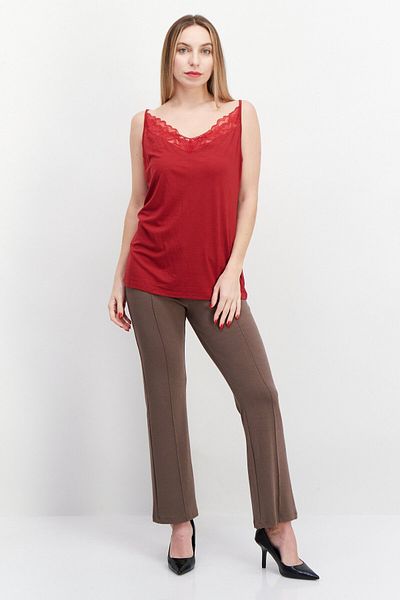 Calida Women V-neck Sleeveless Plain Satin Camisole Top, Burgundy
