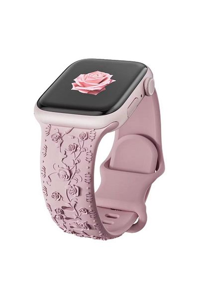 REDz Accessories Roses Strap, Engraved Silicone, For Apple Watch, Floral Details, Adjustable, Pink - 38/40/41 Mm