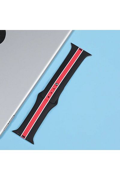 REDz Accessories Curea din silicon, imprimeu, dungi, pentru Apple Watch, negru/roșu - 38/40/41 mm