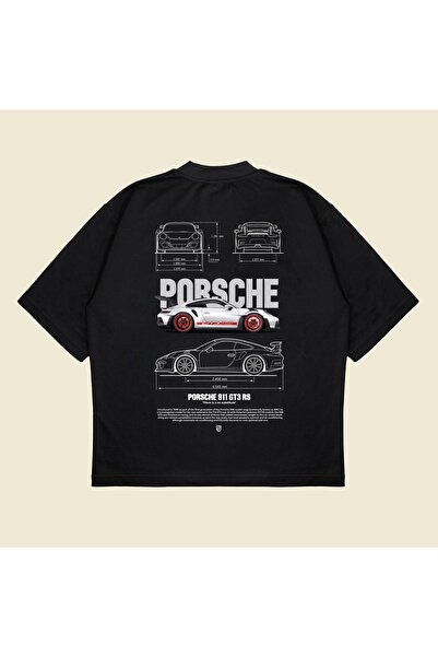 Tarzsokak Сив унисекс памучен плат с щампа на Porsche 911, голям размер