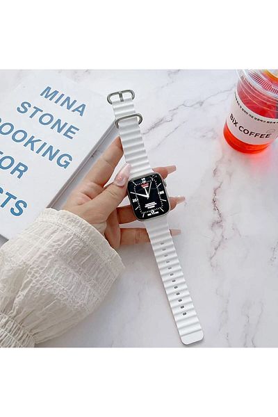 REDz Accessories Curea sport pentru Apple Watch, ventilată, model ondulat, albă - 44/45/46/49 mm