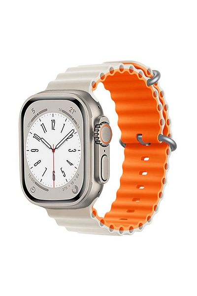 REDz Accessories Sport Band For Apple Watch, Ventilated, Waves Pattern, Starlight/orange - 38/40/41 Mm