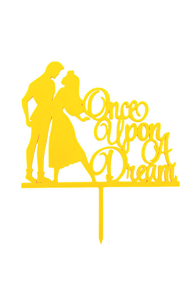 OEM Decoratiune topper tort nunta, Once upon a dream, galben 19 x 16 cm