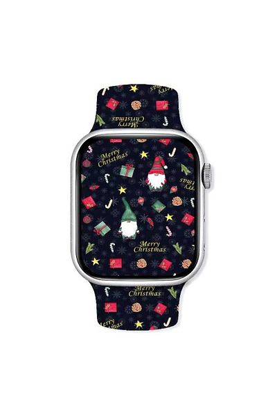 REDz Accessories Curea cadouri de Crăciun, sport, pentru Apple Watch, design de Crăciun, silicon, neagră - 38/40/41 mm