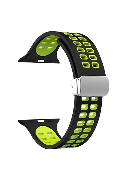 REDz Accessories Curea magnetică perforată pentru Apple Watch, reglabilă, silicon, negru-verde - 44/45/46/49 mm