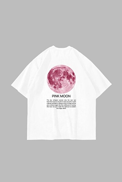 Tarzsokak Pink Moon Printed Oversize Unisex Alb