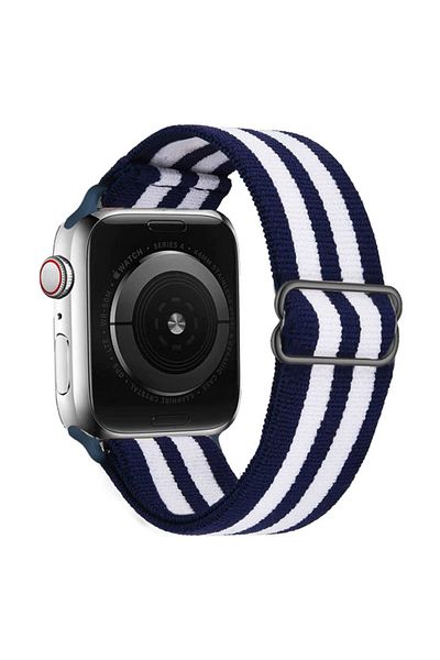REDz Accessories Curea elastică, compatibilă cu Apple Watch, reglabilă, dungi albastre/albe - 38/40/41 mm