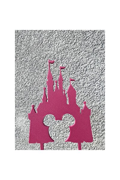 OEM Decoratiune topper tort "MINNIE MOUSE CASTLE", roz zmeuriu 15.5 x 10 cm