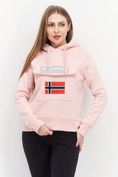 Geographical Norway Women Hooded Long Sleeve Embroiered Logo Sweatshirt, Pink