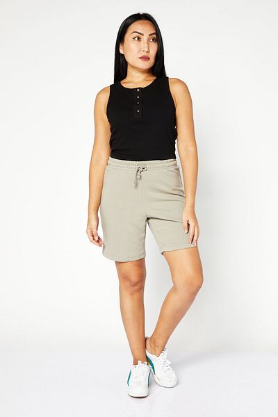 NA-KD Women High Rise Drawstring Solid Sweat Shorts, Olive