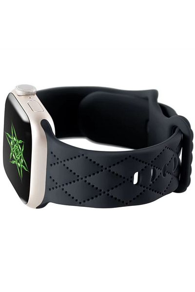 REDz Accessories Diamond Strap, Butterfly Buckle, For Apple Watch, Adjustable, Silicone, Black - 38/40/41 mm