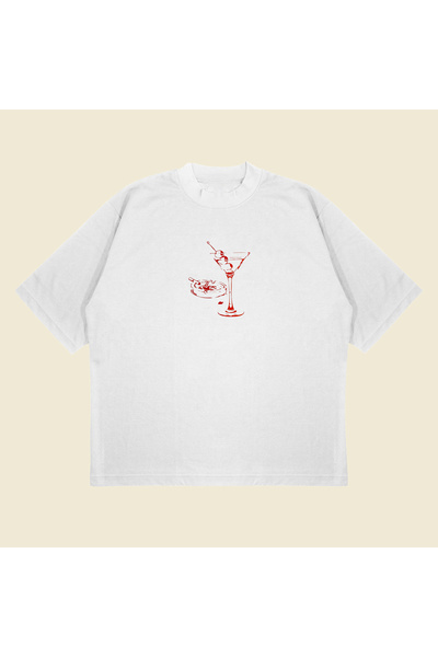 Tarzsokak تي شيرت مارتيني دبليو سيجارة بوكسي مناسب للجنسين مقاس كبير - تي شير...