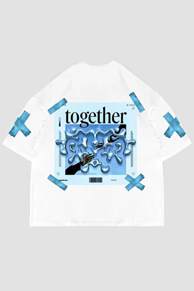 Tarzsokak Împreună Spate Imprimat Oversize Unisex Alb