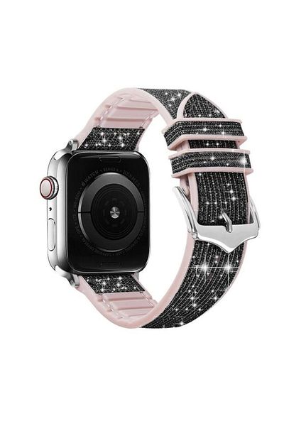 REDz Accessories Curea cu sclipici pentru Apple Watch, Colecția Glitter, silicon, neagră - 38/40/41 mm
