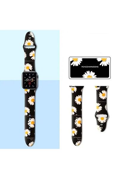 REDz Accessories Daisy Strap, For Apple Watch, Floral Print, Adjustable, Silicone, Black - 44/45/46/49 mm, Large