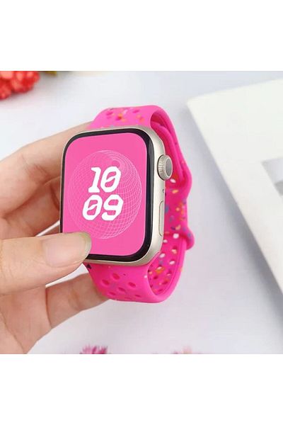 REDz Accessories Perforated Strap With Colorful Drops, Sport, For Apple Watch, Silicone, Hot Pink - 44/45/46/49 Mm