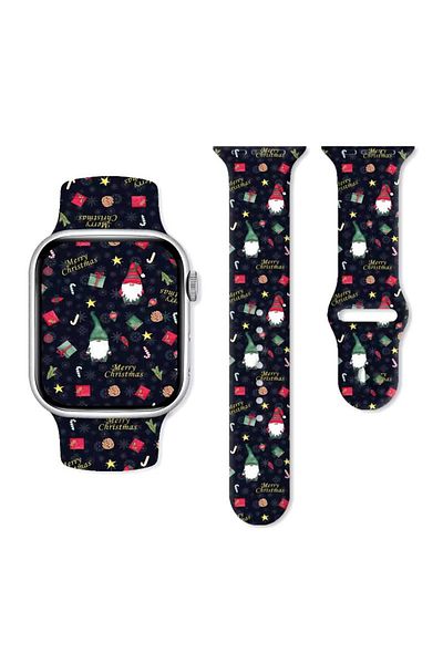 REDz Accessories Curea cadouri de Crăciun, sport, pentru Apple Watch, design de Crăciun, silicon, neagră - 38/40/41 mm