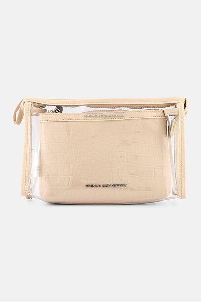 French Connection Women Brand Logo 2 In 1 Cosmetic Bag, Cream