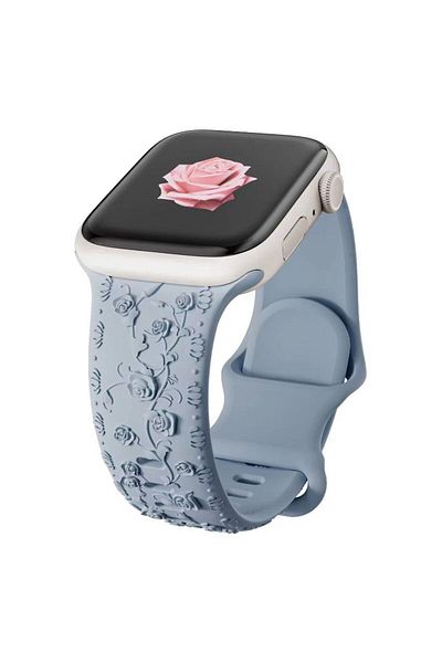 REDz Accessories Curea cu trandafiri, silicon gravat, pentru Apple Watch, detalii florale, albastru Sierra - 44/45/46/49 mm