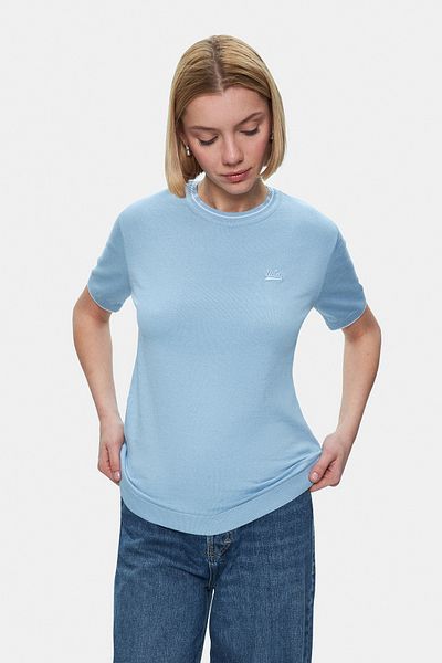 UCLA Tricou pentru femei JENNY, albastru mat, cu decolteu, brodat, cu potrivire standard