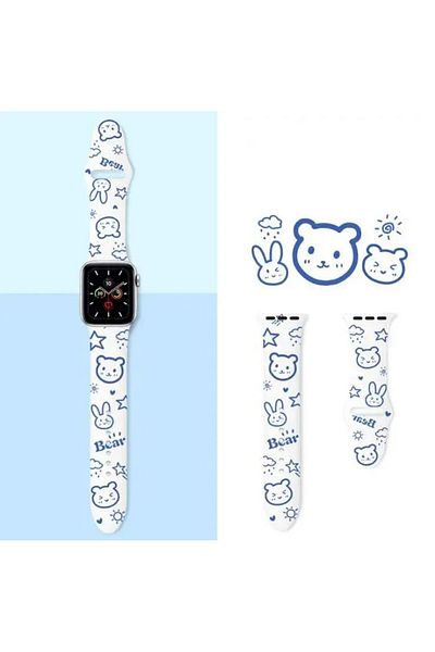 REDz Accessories Curea cu ursuleți de pluș, pentru Apple Watch, imprimeu cu desene animate, silicon, albă - 38/40/41 mm, medie