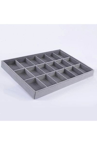 MeGass Dekor Domestic Production Suede Fabric Smoked Color 34 cm / 24 cm 24 Compartment Drawer Jewelry Stand