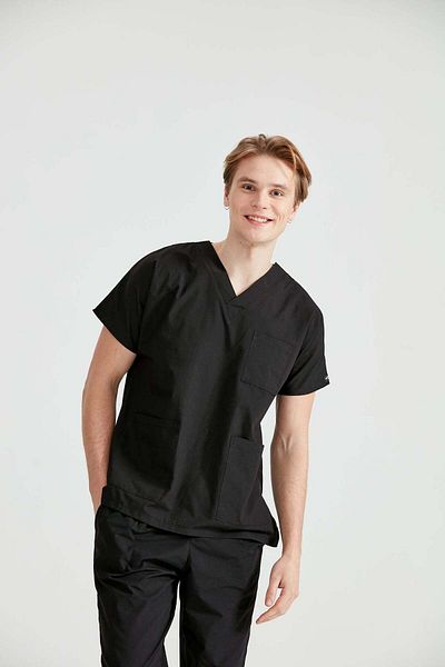 DEMOTEKS Costum medical negru din elastan, pentru bărbați - Model Classic Flex