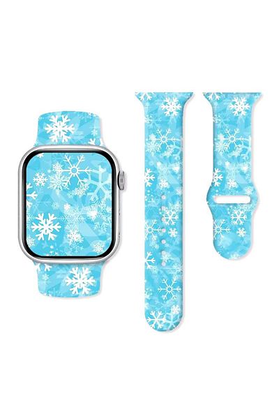 REDz Accessories Curea sport cu fulg de zăpadă pentru Apple Watch, design de Crăciun, silicon, albastru deschis - 38/40/41 mm