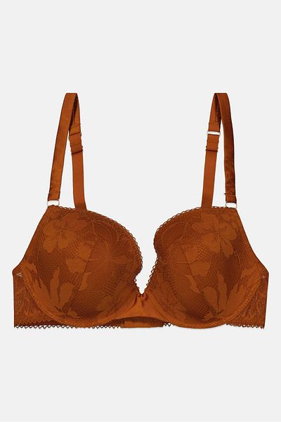 Etam Women Padded Lace Bra, Brown