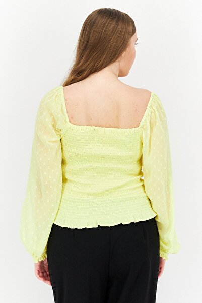 Riley & Rae Women Square Neck Short Sleeve Textured Top, Yellow