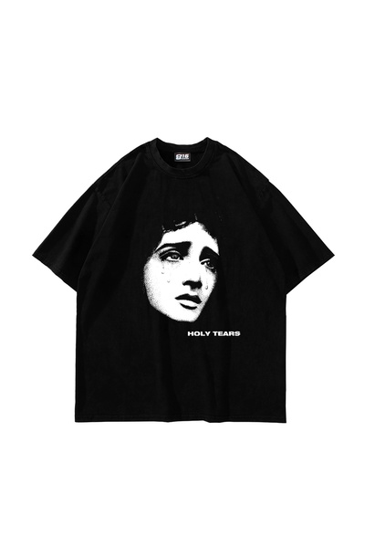 Tarzsokak Holy Tears Printed Oversize Unisex Negru