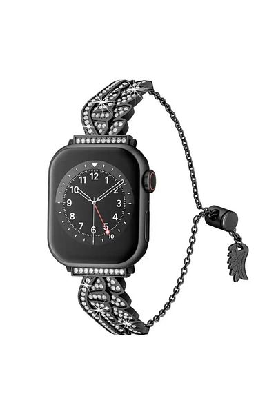 REDz Accessories Curea de lux pentru Apple Watch, model cu aripi, oțel inoxidabil, neagră - 44/45/46/49 mm