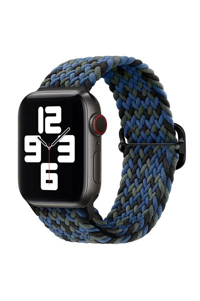 REDz Accessories Curea Solo Loop, elastică, Apple Watch, reglabilă, textilă, neagră/verde - 44/45/46/49 mm