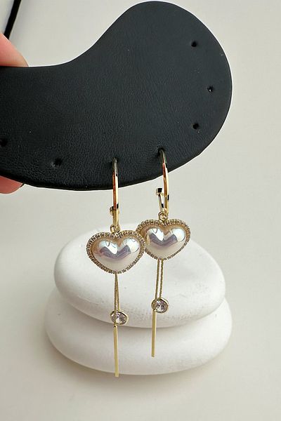 Modex Pearl Heart Dangle Earrings (8cm)