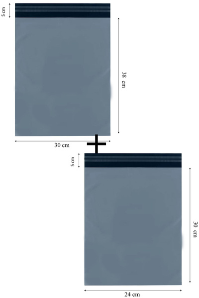 GRİ PACK 24x30 5 cm(100 adet)+30x38 5 cm(100 adet) cepsiz 200 adet Kargo Poşe...