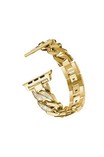 REDz Accessories Strap For Apple Watch Look, Stainless Steel, Chain/links With Crystals, Gold - 44/45/46/49 Mm