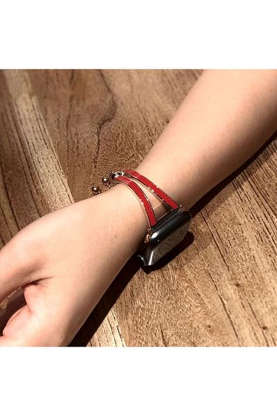 REDz Accessories Deluxe Strap, Apple Watch, Fashion, Stainless Steel, Women, Rose-gold And Red - 44/45/46/49 Mm