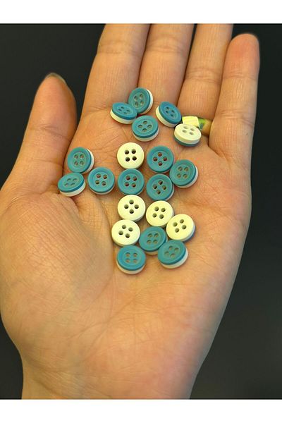 Gönülden Tasarım 20 Pcs 1 cm Double Sided Blue White Buttons Set