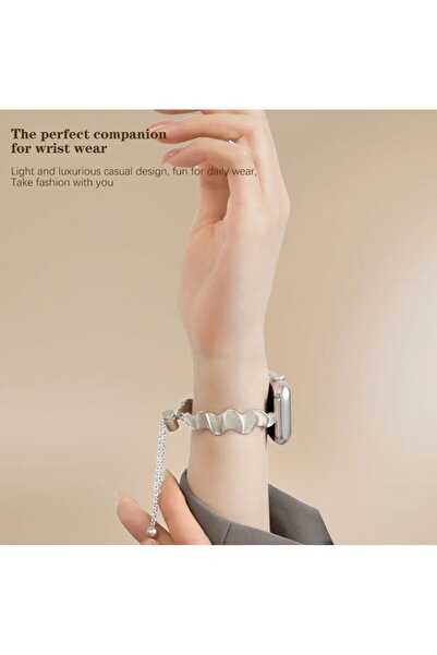 REDz Accessories Λουράκι Serenity για Apple Watch, Ρυθμιζόμενο, Μοντέρνο Κυματιστό Σχέδιο, Μεταλλικό, Ασημί - 44/45/46/49 mm