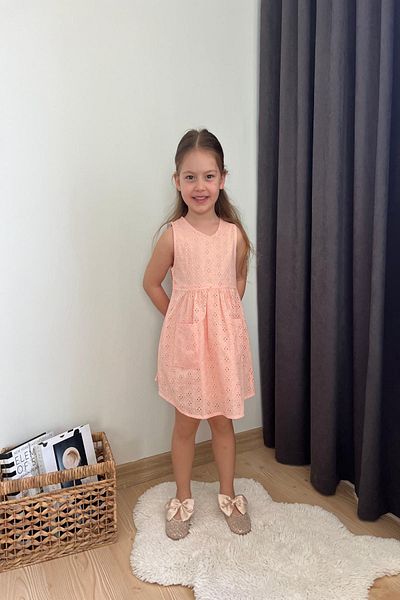 ÖYKÜ KİDS Stylish Dress with Inner Lining, Back Zipper, and Scallop Cotton