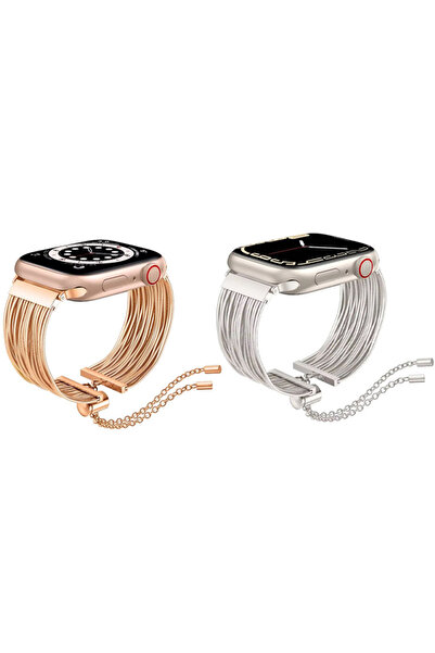 REDz Accessories Βραχιόλι πολλαπλών συνδέσμων για Apple Watch, Μοντέρνα εμφάνιση, Μεταλλικές αλυσίδες, Starlight - 44/45/46/49 mm