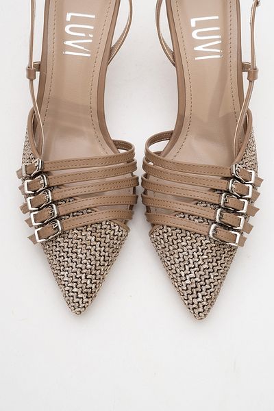 LuviShoes Zenith Dark Beige Straw Strap Buckle Women's Heeled Shoes