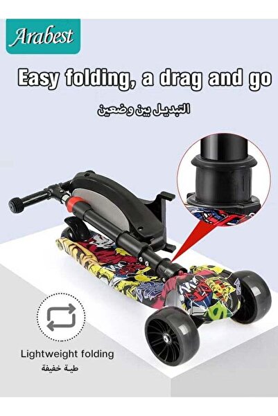 Yelajoy 3 in 1 Foldable Kids Scooter, With 3 LED Music Light Wheels, Adjustble Height, for Children 3+