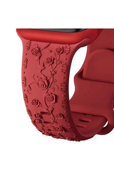 REDz Accessories Roses Strap, Engraved Silicone, For Apple Watch, Floral Details, Adjustable, Red - 38/40/41 Mm