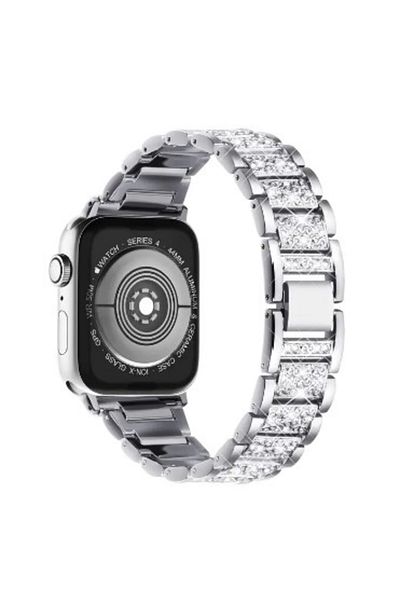 REDz Accessories Metal Strap For Apple Watch, Model With Links/zirconia, Stainless Steel, Silver - 44/45/46/49 Mm