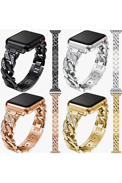 REDz Accessories Λουράκι για Apple Watch Look, Ανοξείδωτο Ατσάλι, Αλυσίδα/Κρίκοι με Κρύσταλλα, Χρυσό - 44/45/46/49 mm